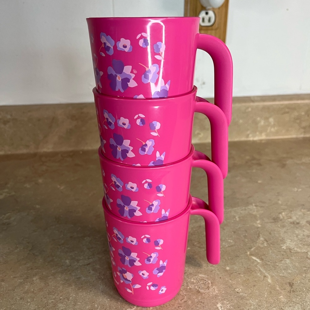 Set of 4 Tupperware Pink Floral Stackable Cups